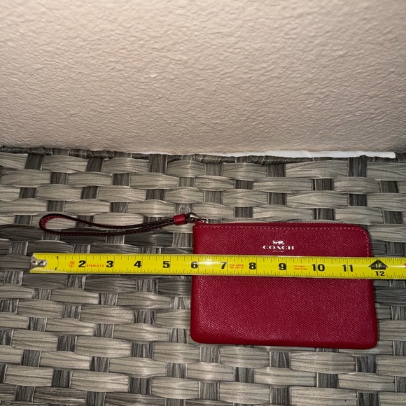 Coach Red Pebbled Leather Wristlet Zip Pouch Wallet - Picture 14 of 16